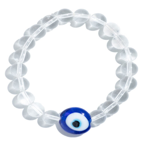 TINKALINK Crystal Healing Bracelet Clear Quartz Evil Eye Charm