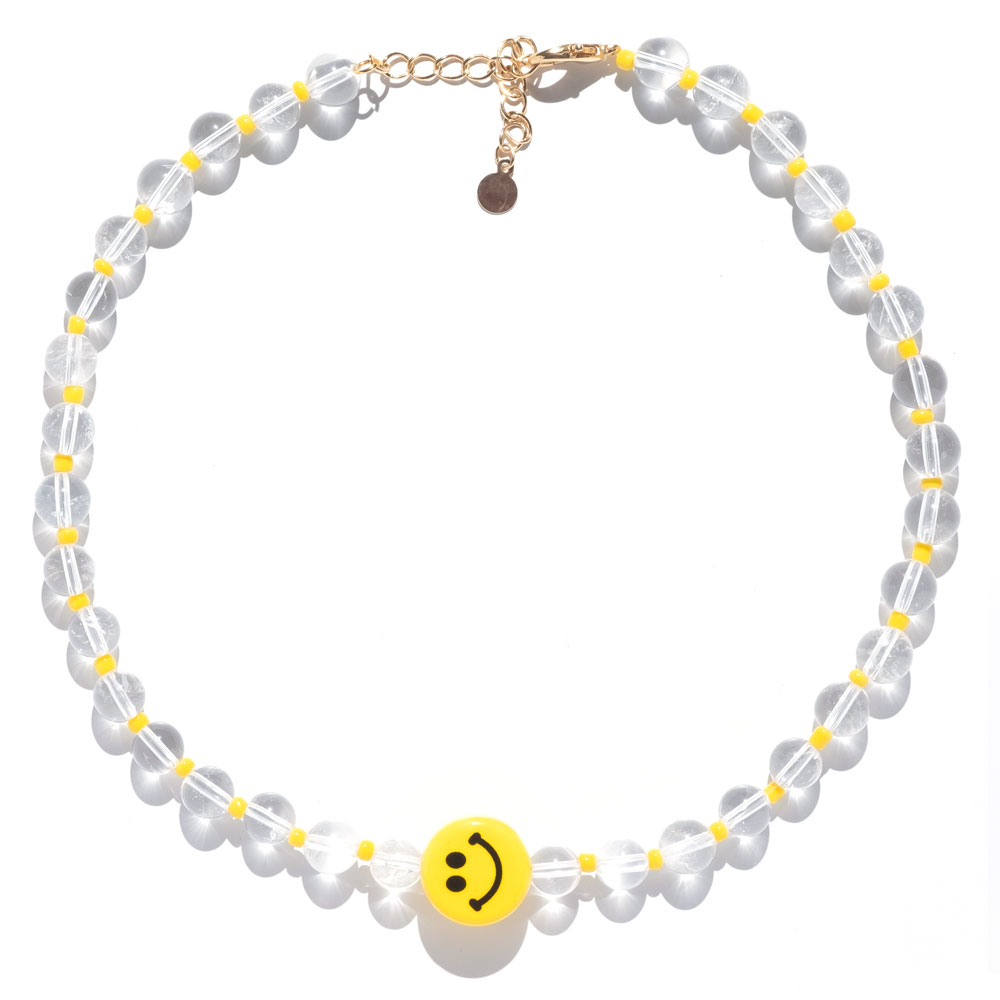 TINKALINK Crystal Healing Necklace Clear Quartz Smiley Face Charm