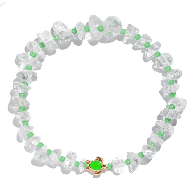TINKALINK Crystal Healing Bracelet Clear Quartz Green Turtle Totem