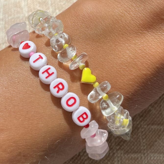 TINKALINK Crystal Healing Bracelets Clear Quartz Rose Quartz Yellow Heart Totem Heart Throb