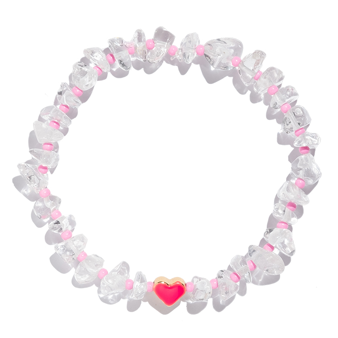 TINKALINK Crystal Healing Bracelet Clear Quartz Pink Heart Totem