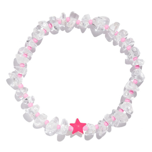 TINKALINK Crystal Healing Bracelet Clear Quartz Pink Star Totem
