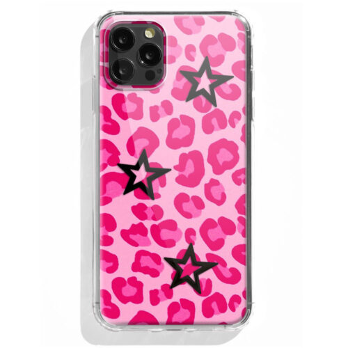 TINKALINK iPhone 12 Pro case Talisman Pink Leopard Print Skin Vinyl Black star Charms