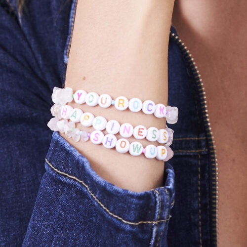 TINKALINK Crystal Healing Bracelets Clear Quartz You Rock Happiness Show Up