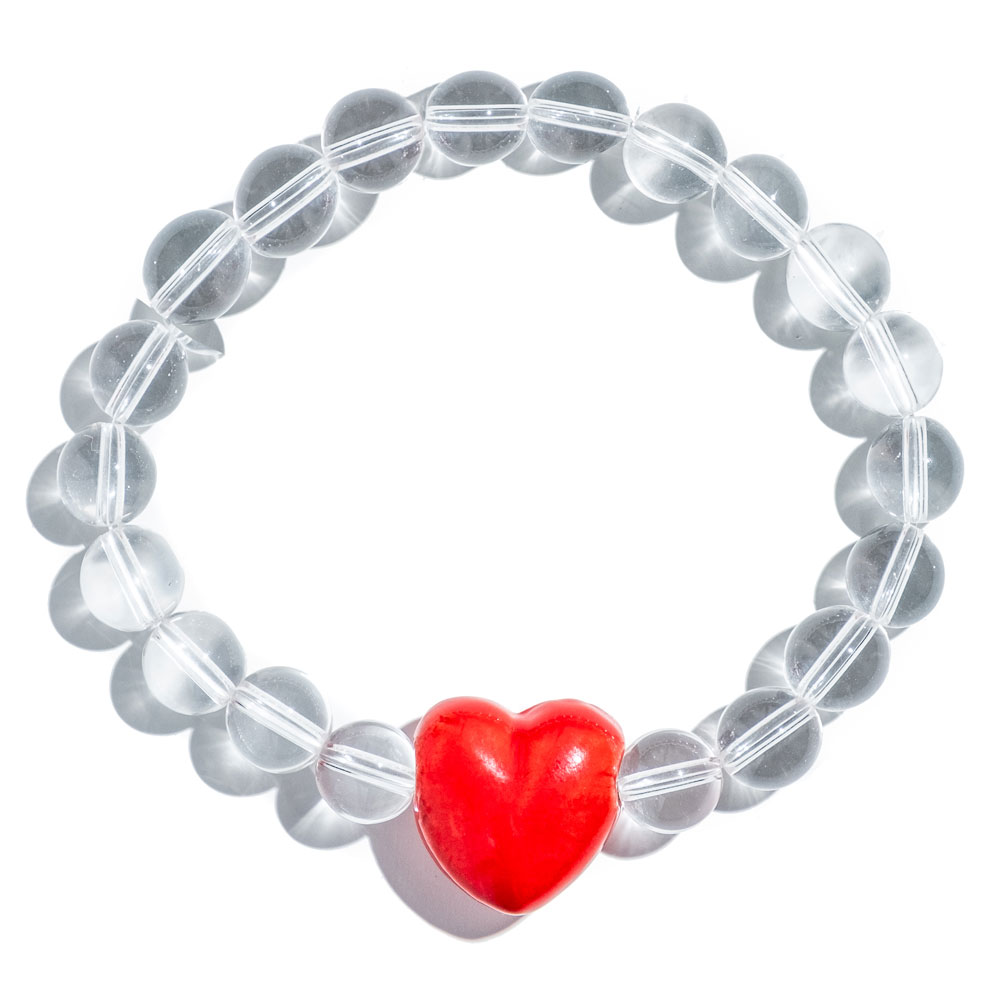 TINKALINK Crystal Healing Bracelet Clear Quartz Large Red Heart Charm