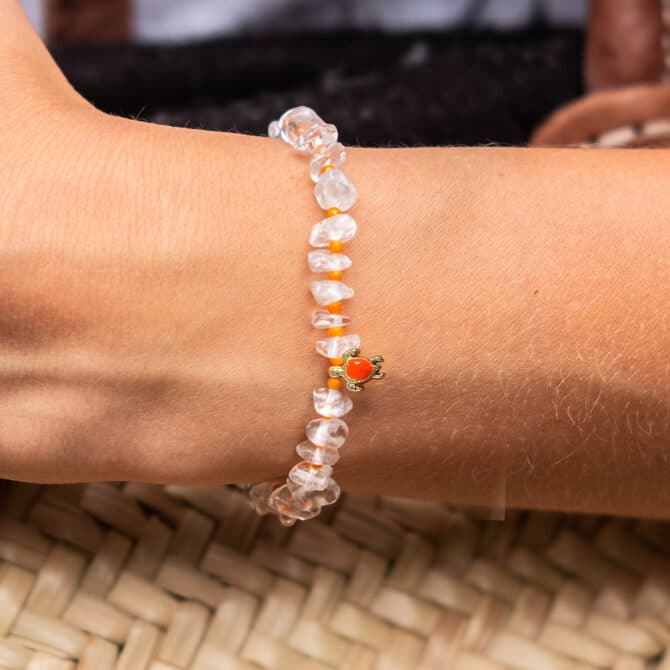 TINKALINK Crystal Healing Bracelet Clear Quartz Orange Turtle Totem