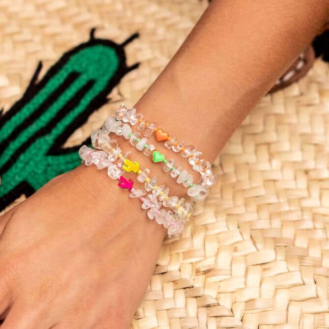 TINKALINK Crystal Healing Bracelet Clear Quartz Heart Cactus Totem Orange Green Yellow Pink
