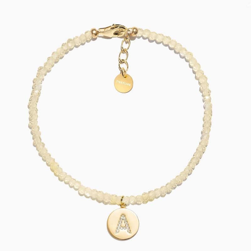 Citrine crystal bracelet with gold plated letter pendants