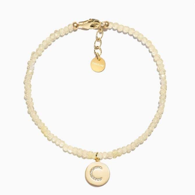 Citrine crystal bracelet with gold plated letter pendants