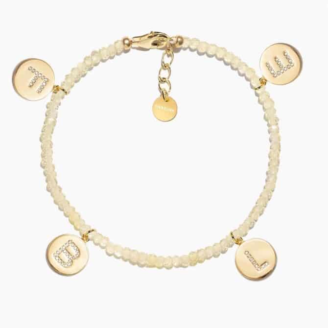 Citrine crystal bracelet with gold plated letter pendants