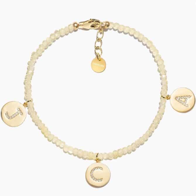 Citrine crystal bracelet with gold plated letter pendants