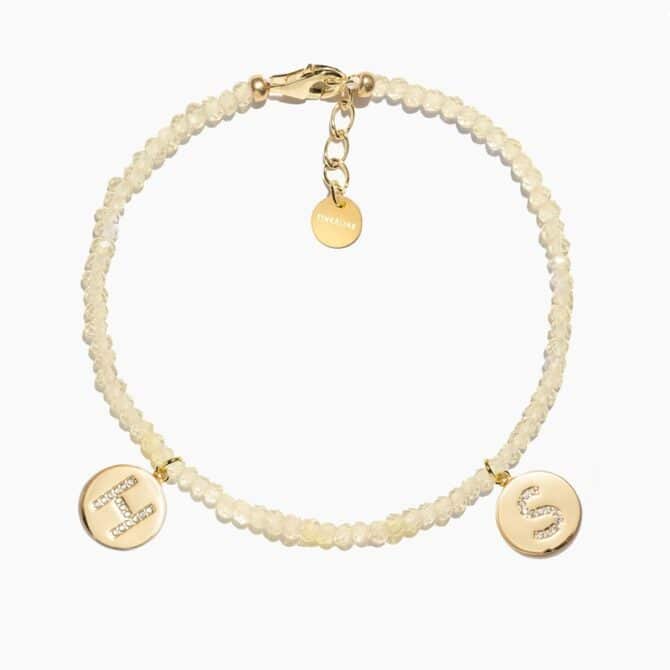 Citrine crystal bracelet with gold plated letter pendants