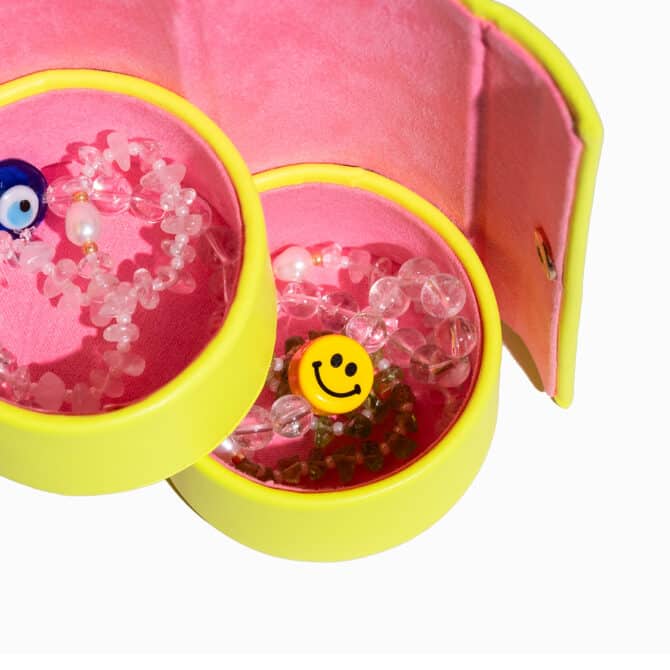 TINKALINK Neon Yellow and Pink Vegan Leather Jewellery Roll Box