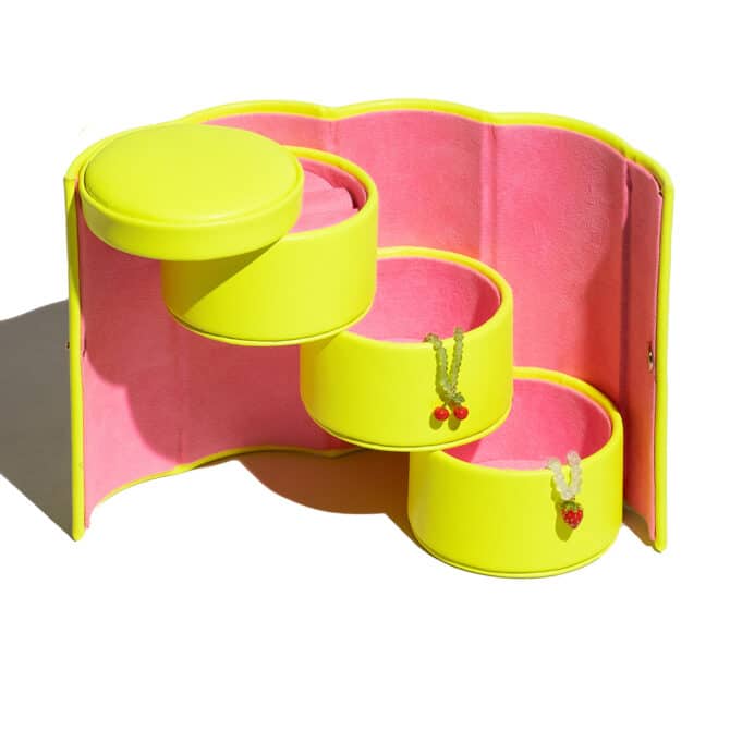 TINKALINK Neon Yellow and Pink Vegan Leather Jewellery Roll Box