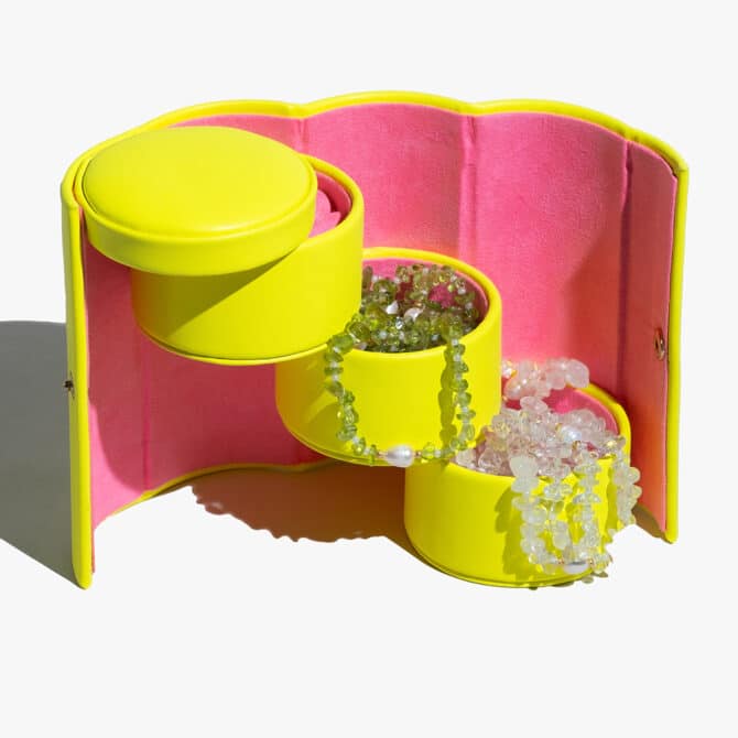 TINKALINK Neon Yellow and Pink Vegan Leather Jewellery Roll Box