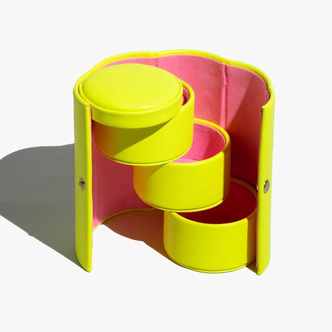 TINKALINK Neon Yellow and Pink Vegan Leather Jewellery Roll Box