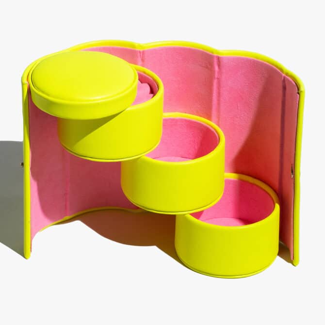 TINKALINK Neon Yellow and Pink Vegan Leather Jewellery Roll Box