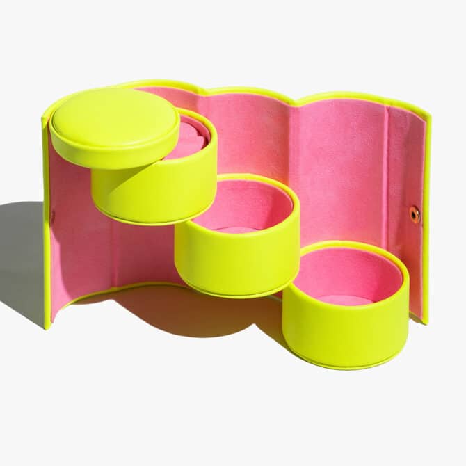 TINKALINK Neon Yellow and Pink Vegan Leather Jewellery Roll Box