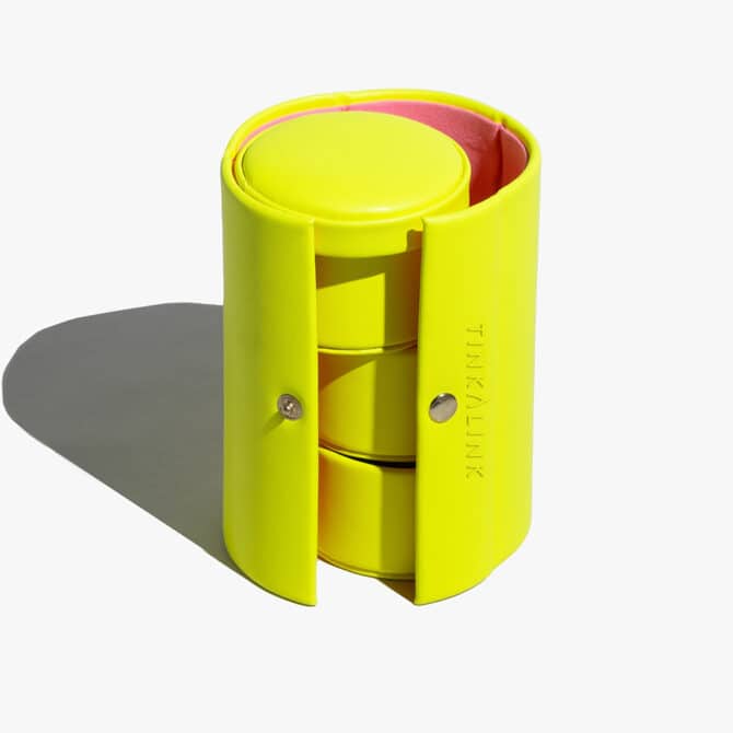 TINKALINK Neon Yellow and Pink Vegan Leather Jewellery Roll Box