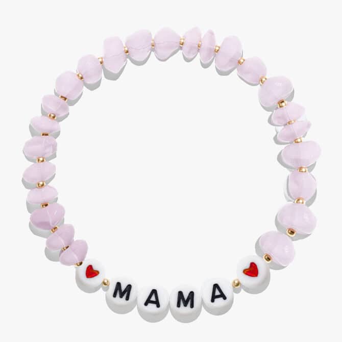 Rose Quartz Black letters two red hearts